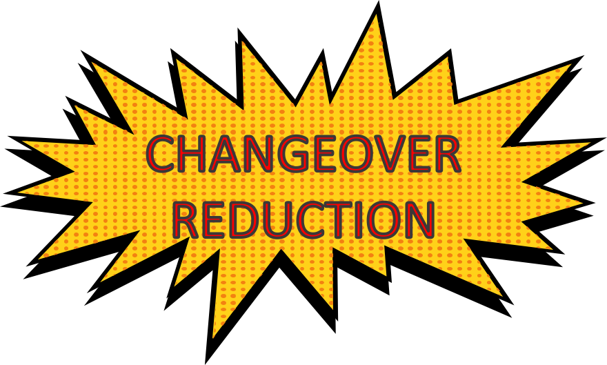 A lightning bubble (a bubble that has a zig-zag border, resembling lightning) with the words “Changeover Reduction.”